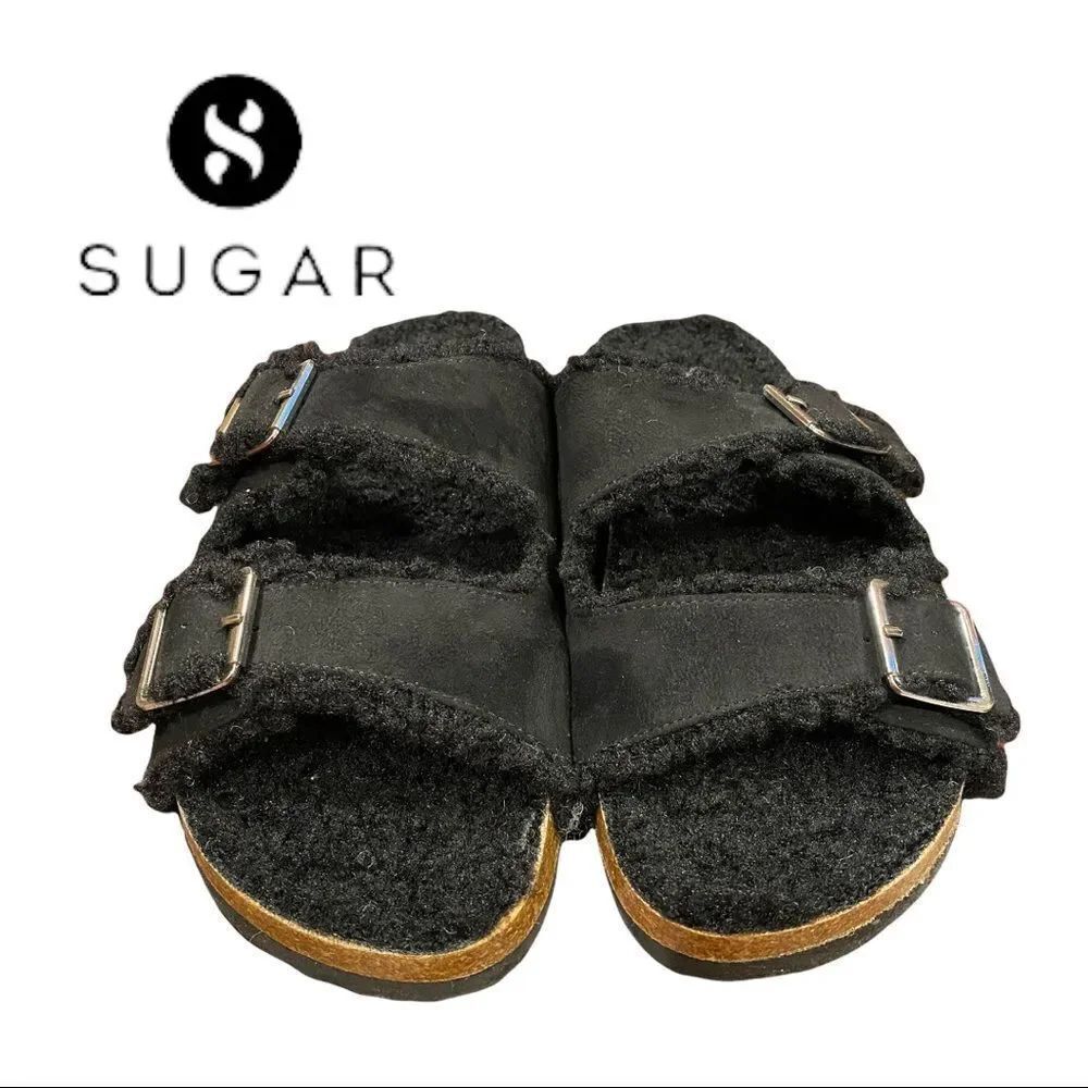 NEW Sugar Xola Double Buckle Black Slide Sandals 6 - Picture 2 of 4